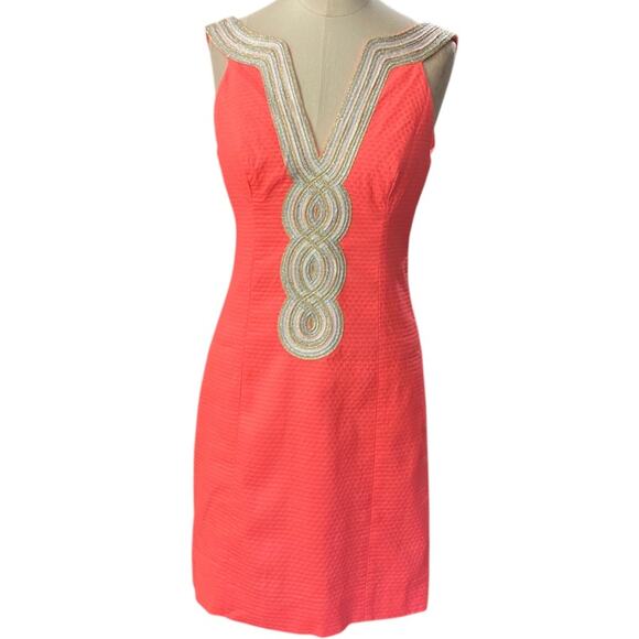 Lilly Pulitzer Valli Shift Dress Cayenne Coral with metallic trim size 00 - Picture 3 of 14